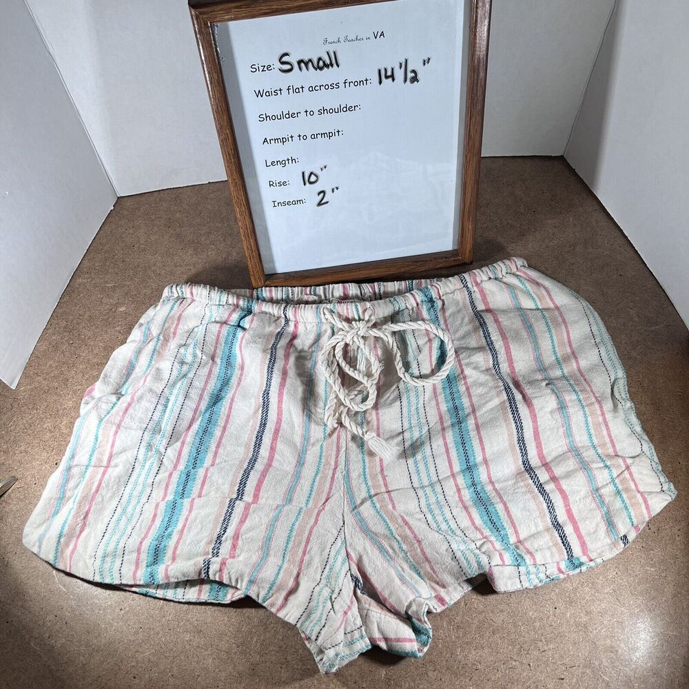 Mossimo Supply Women's Linen Blend Drawstring Shorts Sz Small Striped Pockets